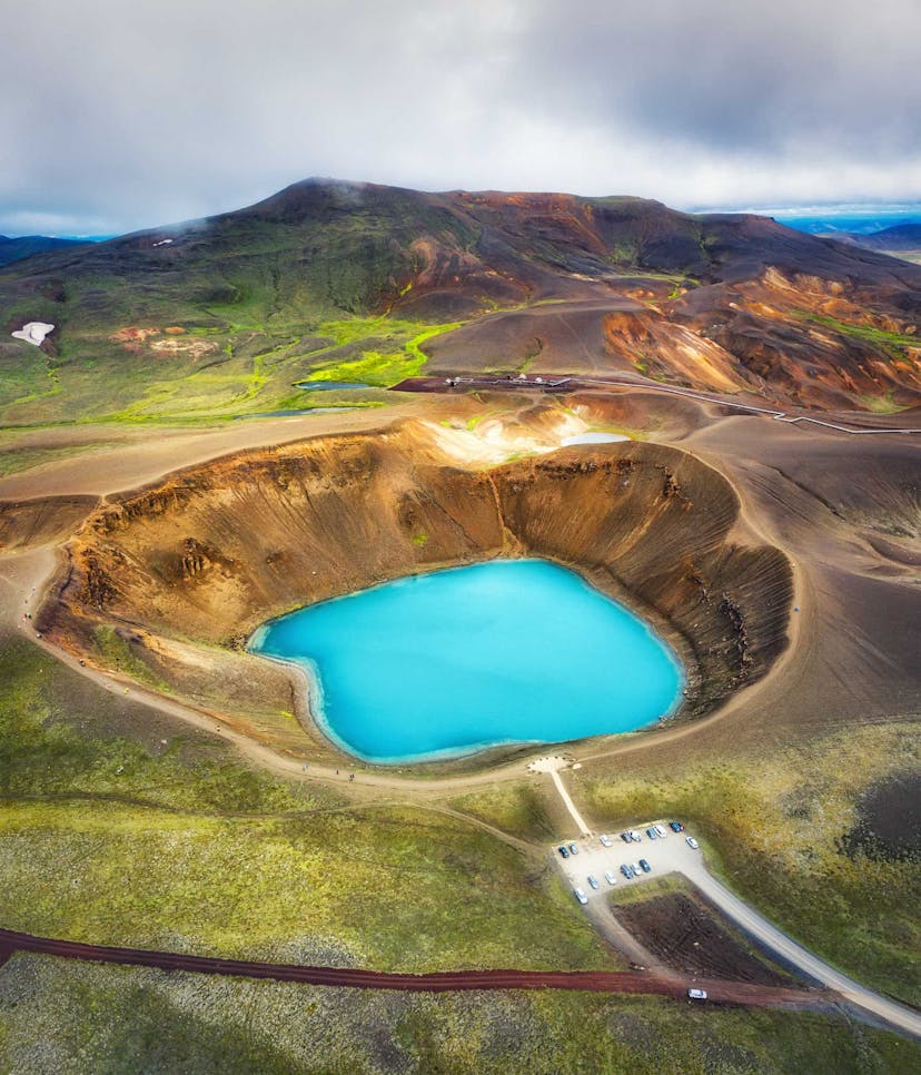 Crater with blue water in Iceland