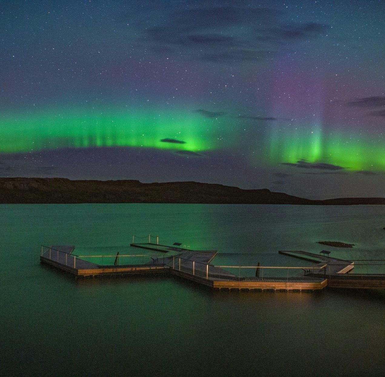 Vök geothermal Baths Northern lights, Iceland