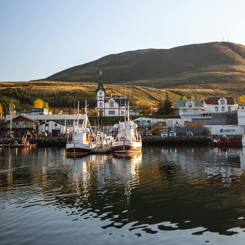 A harbour in Húsavík village