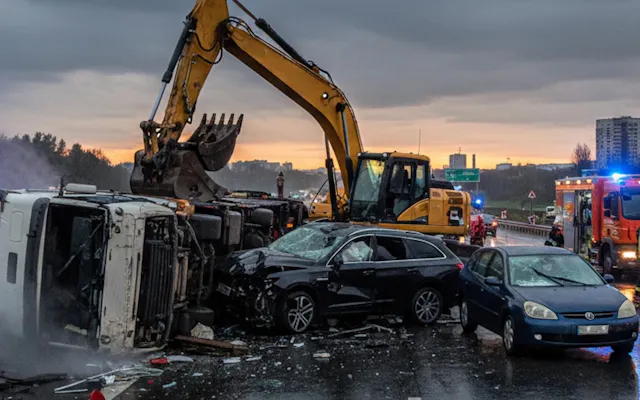 Accident involving a car and a digger