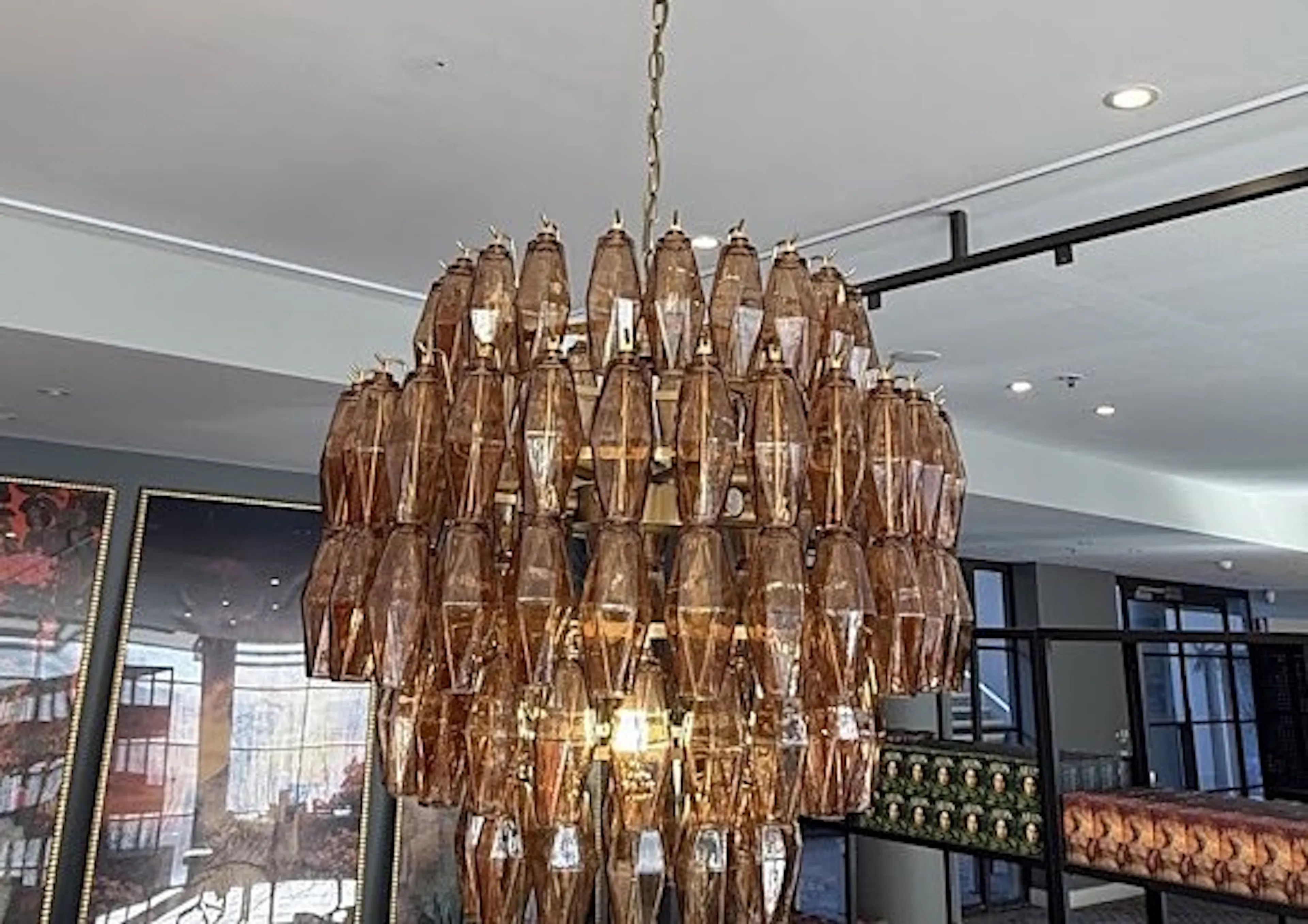Statement chandelier hanging in a Newtown venue, by Impulse Electrical Enterprise
