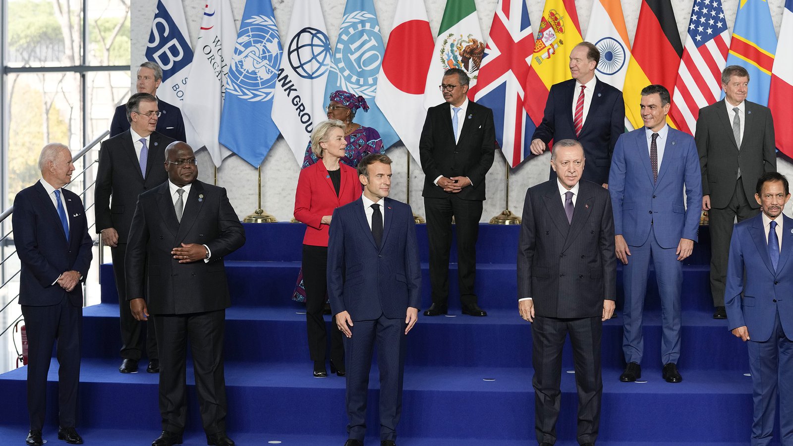 World leaders pose for a group photo at the La Nuvola conference center for the G20 Summit in Rome on Saturday, Oct. 30, 2021. The two-day Group of 20 summit was the first in-person gathering of leaders of the world's biggest economies since the pandemic.
