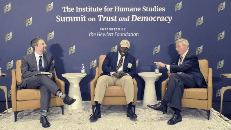 (L-R) Matthew Kuchem, Jamelle Bouie, and George Will