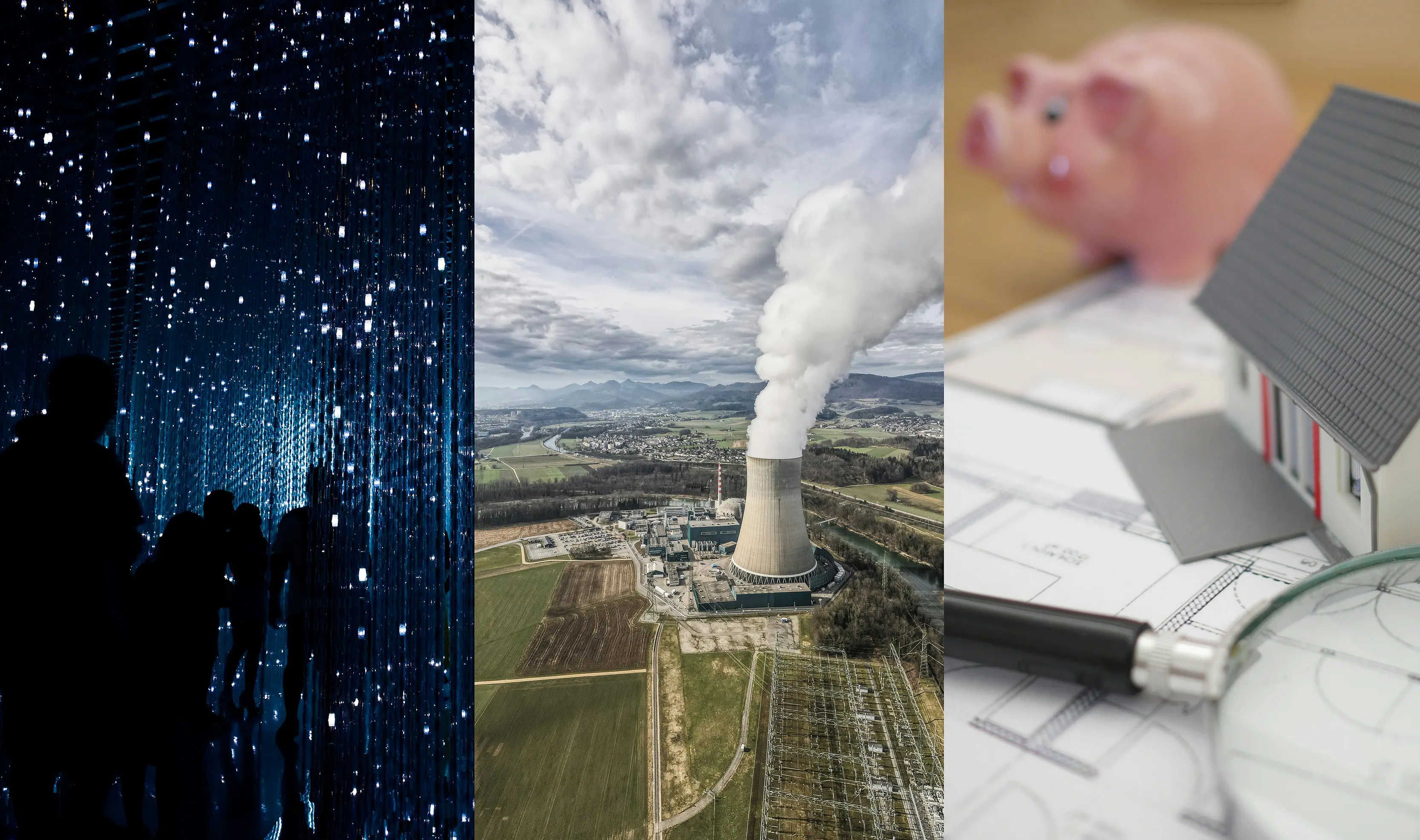 Technology, nuclear power plant, and model of a house