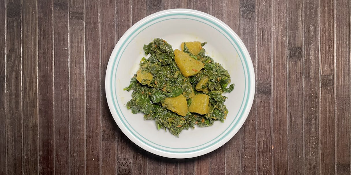 Palak Aaloo Bhaaji (Spiced Spinach and Potato)