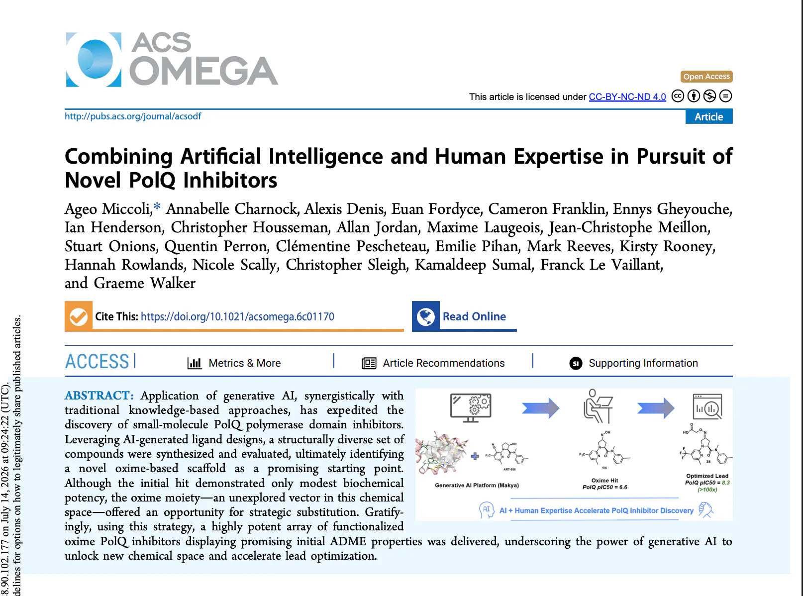 Publication: Combining Artificial Intelligence and Human Expertise in Pursuit of Novel PolQ Inhibitors