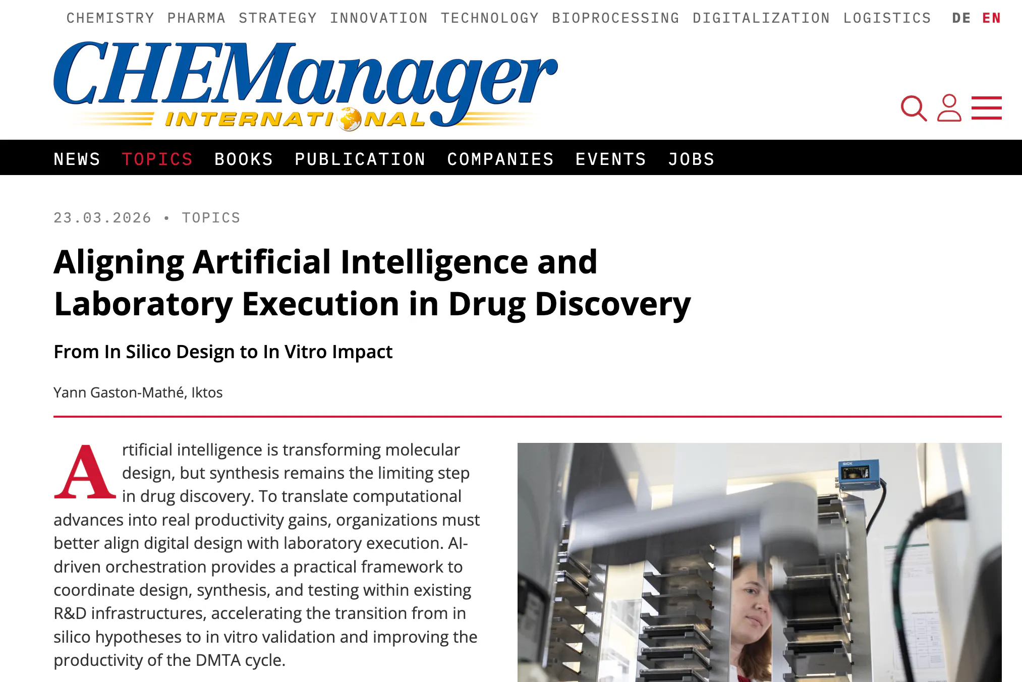 Aligning Artificial Intelligence and Laboratory Execution in Drug Discovery