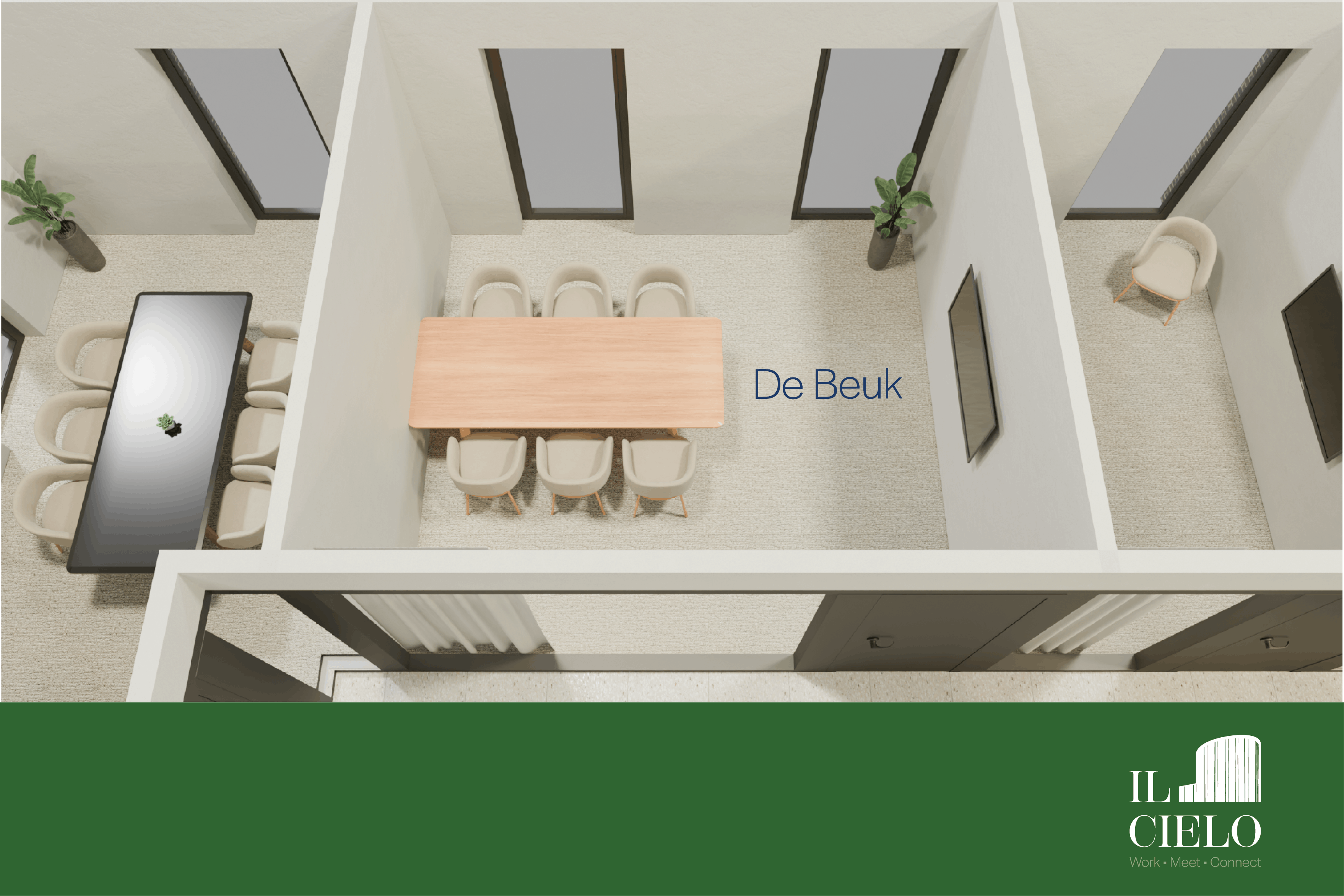 3D plan van meeting room "De Beuk", vergaderzaal voor 6 personen bij Il Cielo in Kasterlee.