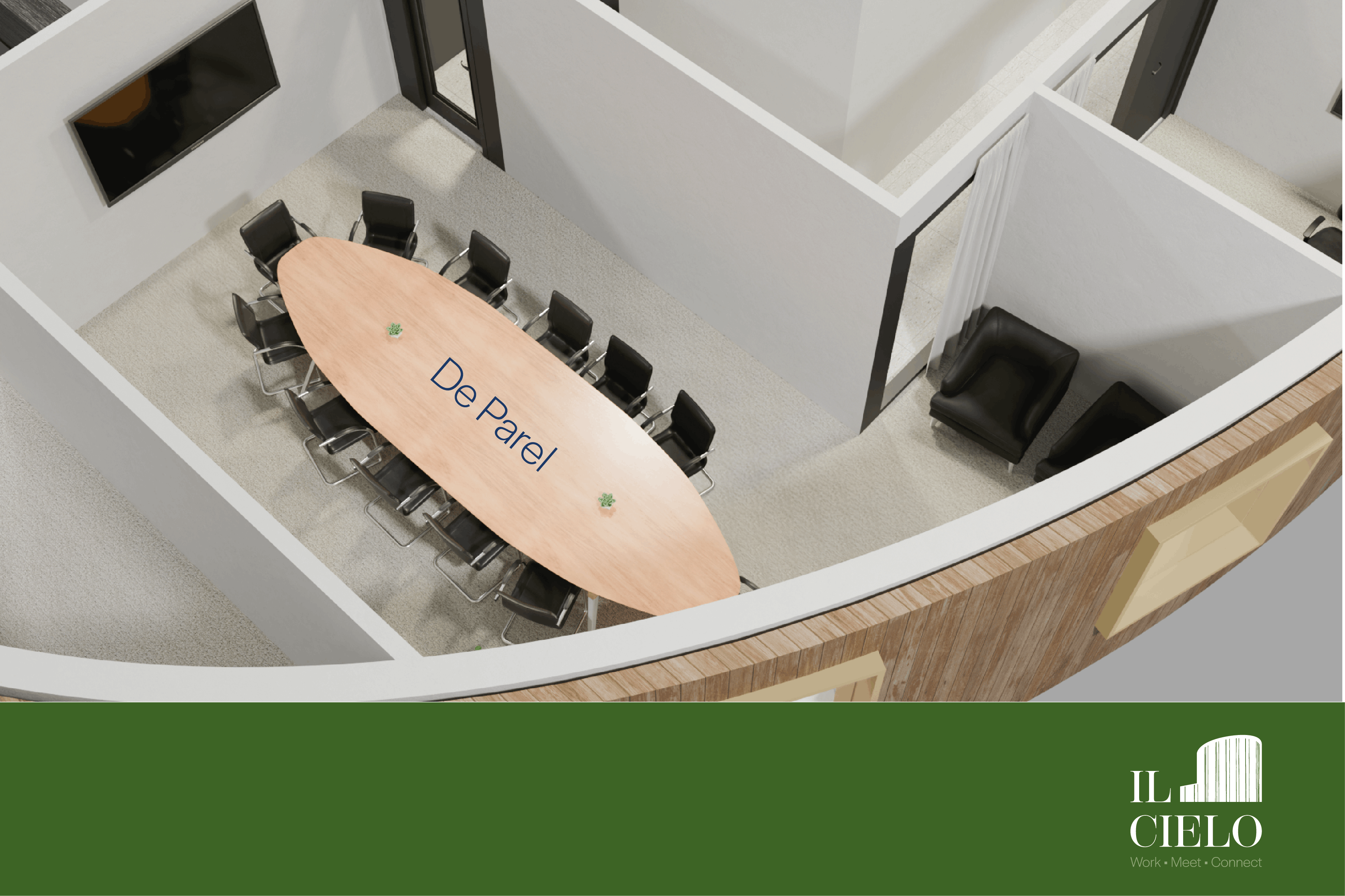 3D plan van meeting room "De Parel", vergaderzaal voor 15 personen bij Il Cielo in Kasterlee.