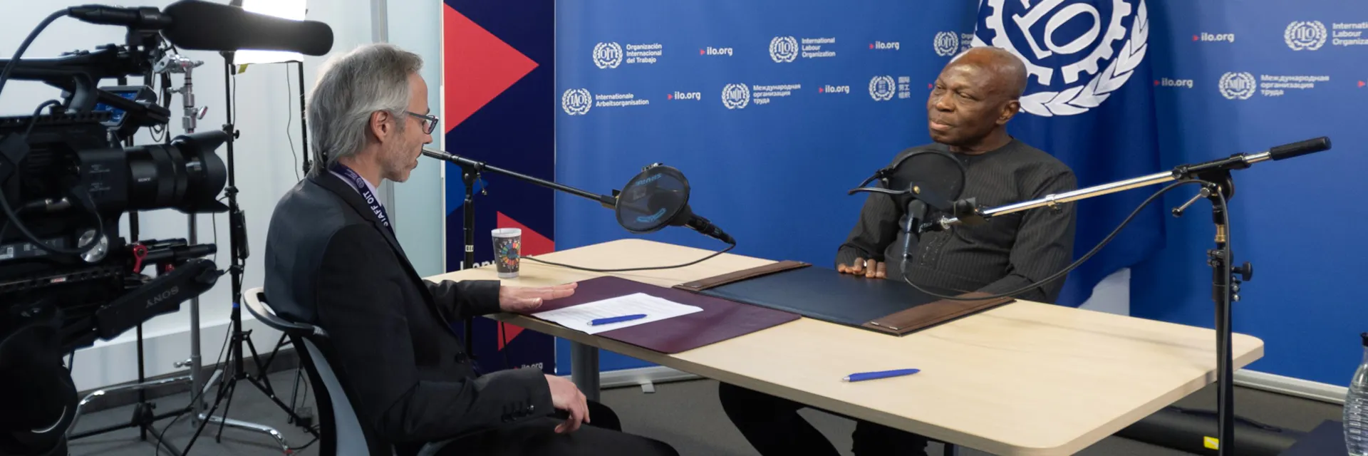 Gilbert F. Houngbo, ILO Director-General records an episode of the Furture of Work podcast, Geneva, Switzerland. 28 May 2024.