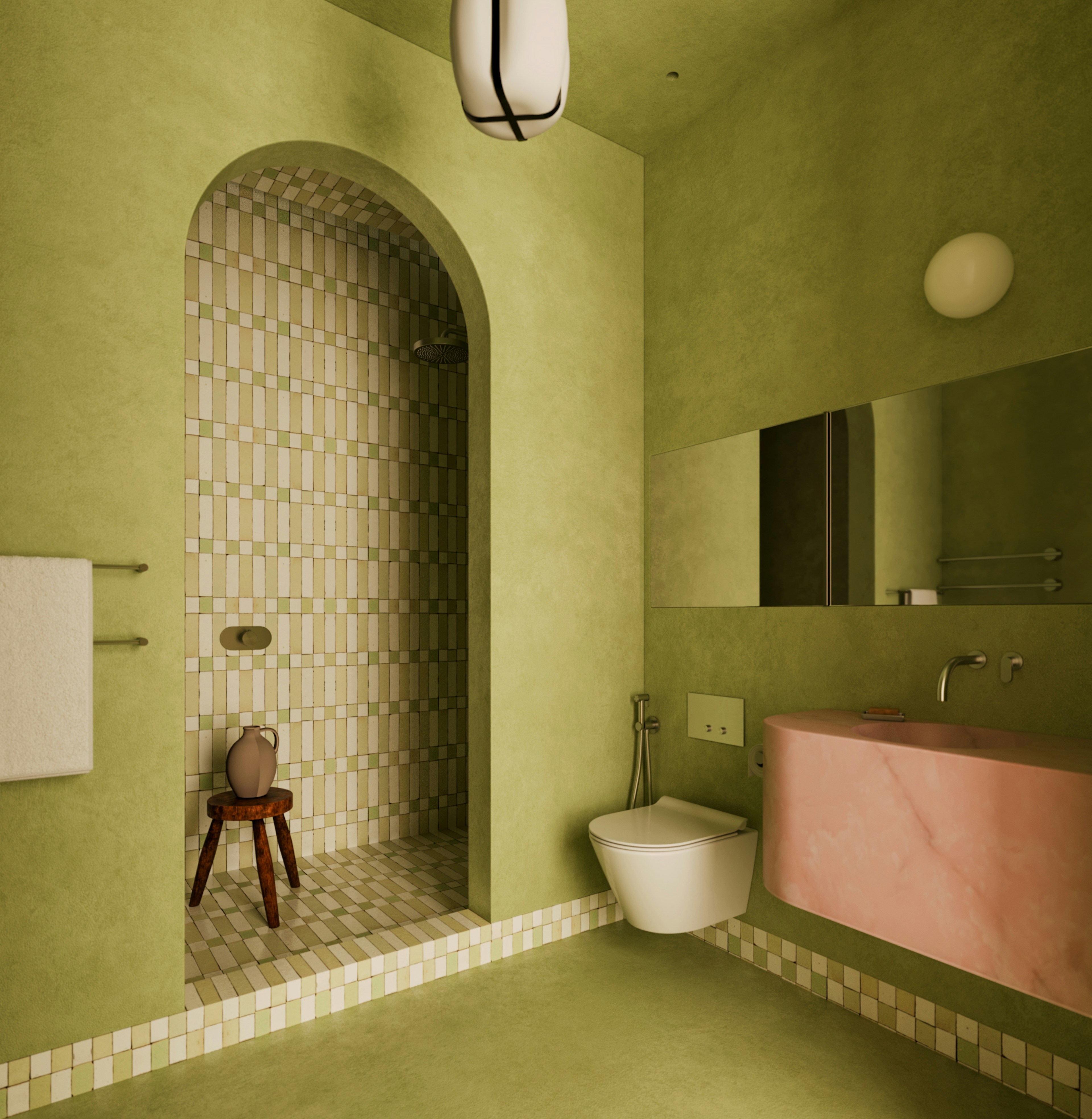 Bathroom design - green walls , inspired by Moroccan bathrooms 