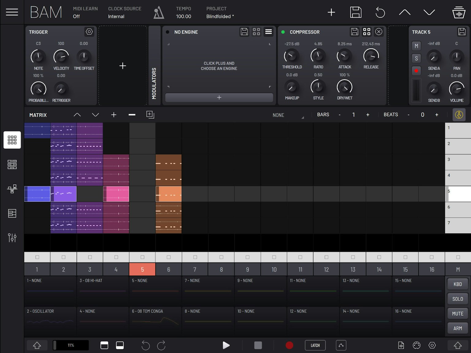 BAM - Beat Maker & Music Maker Matrix Panel With Audio Clips