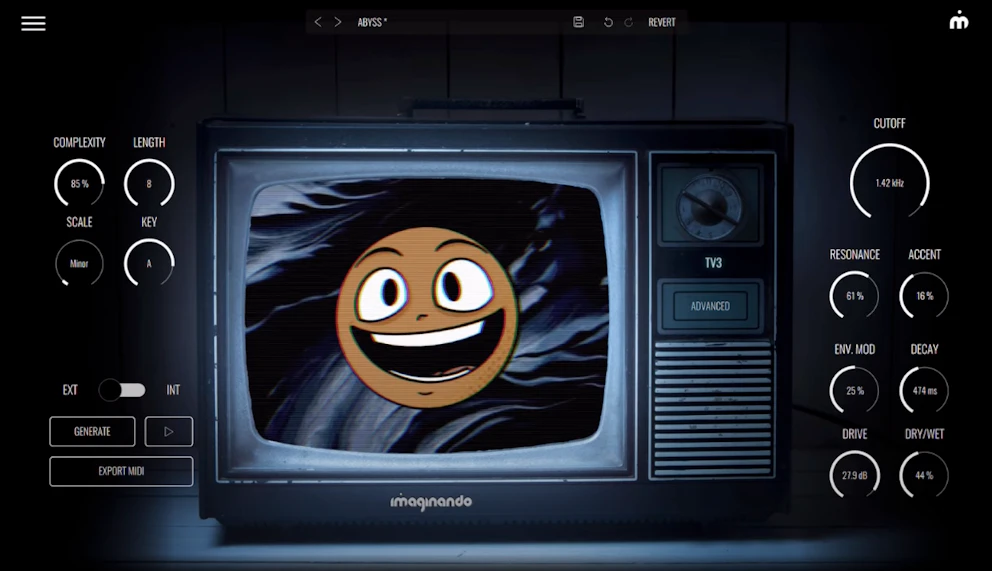 TV3 acid synth app for iPad and iPhone inspired by the TB-303 with built-in pattern generator