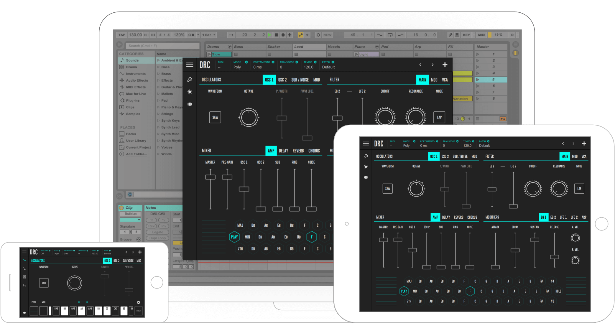 DRC uses the exact same synth-engine on all platforms for a consistent, high quality sound.