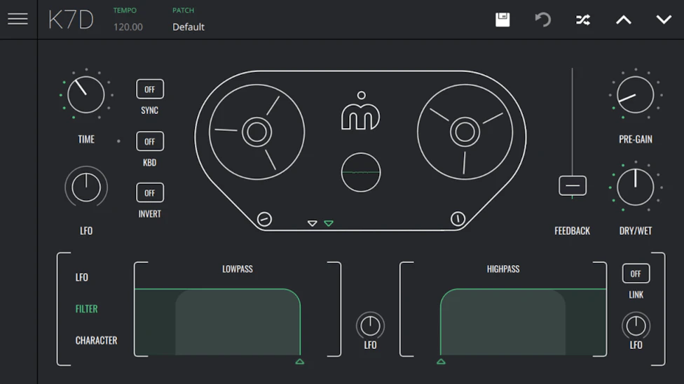 K7D tape delay app for iPad and iPhone adding analog warmth and character to any audio signal