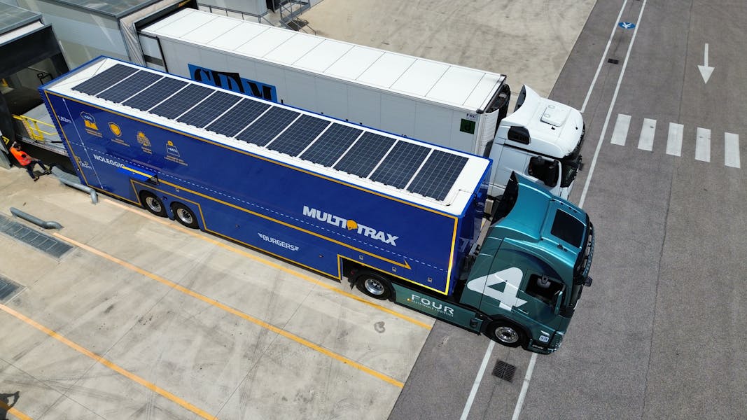 Multitrax  truck with roof-mounted solar panels generating green energy using SolarOnTop technology