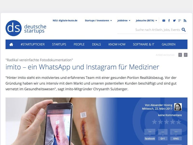 imito – ein WhatsApp und Instagram für Mediziner – Bericht auf deutsche-startups.de