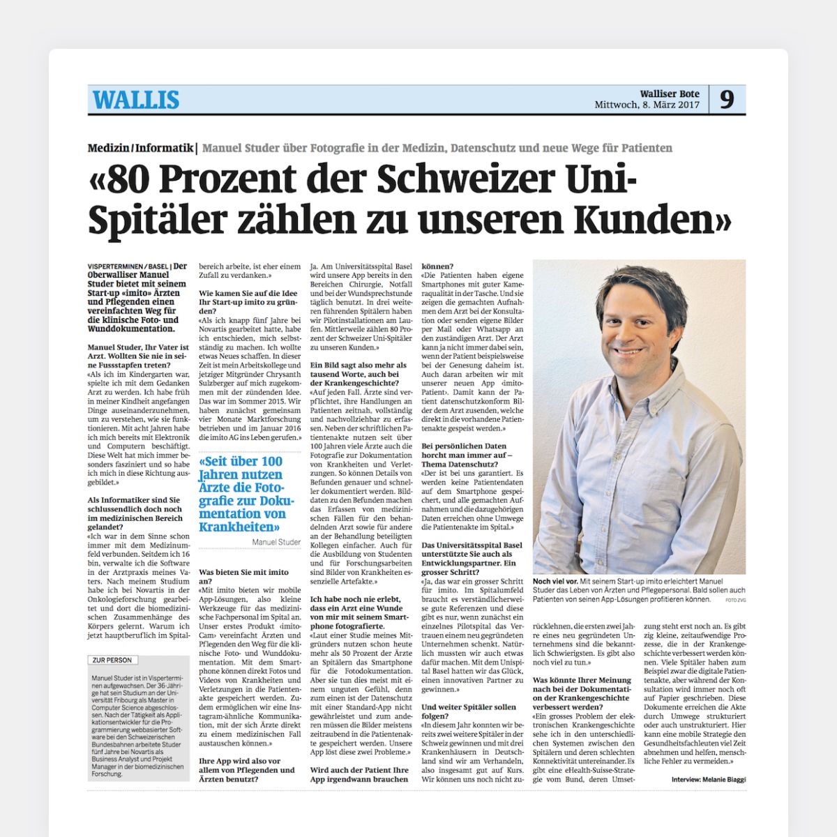 Portrait über Manuel Studer im Walliser Boten