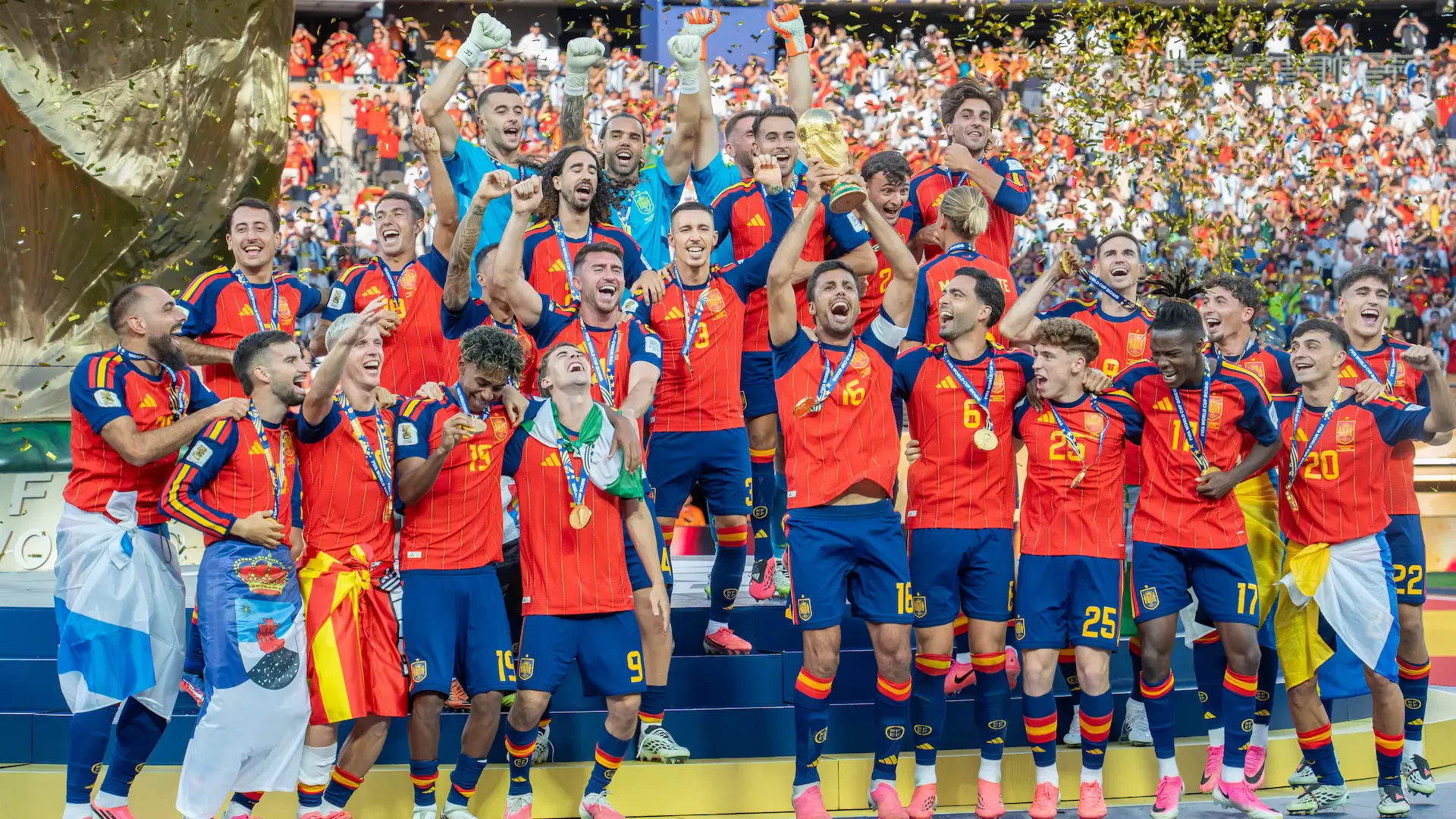 Spain celebrating winning the 2026 FIFA World Cup