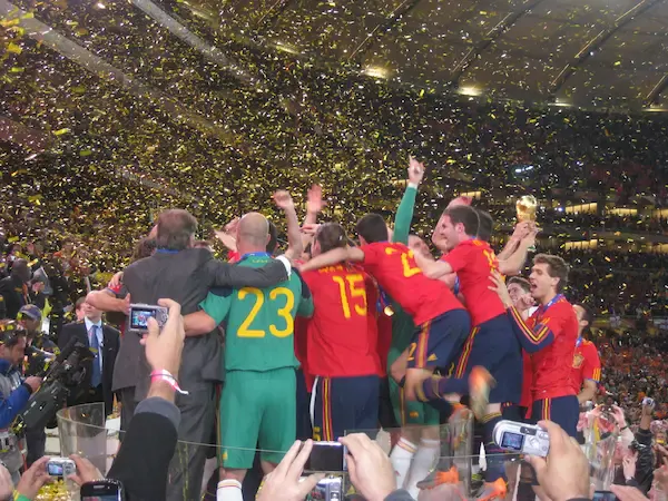 Spain with the cup after FIFA World Cup 2010 Final against Netherlands, 11 July 2010, Soccer City, Johannesburg