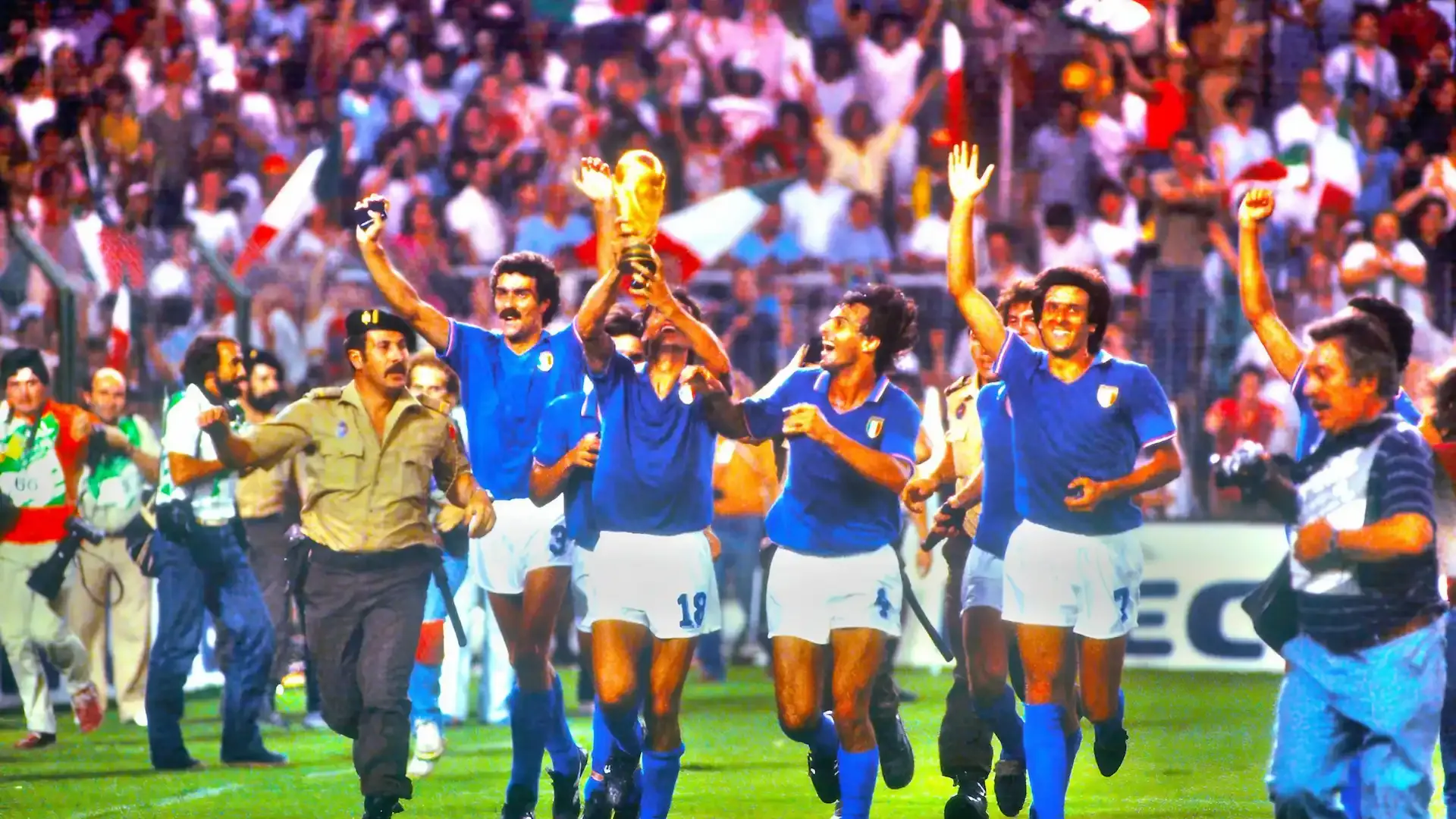 Italy squad celebrating the 1982 World Cup win