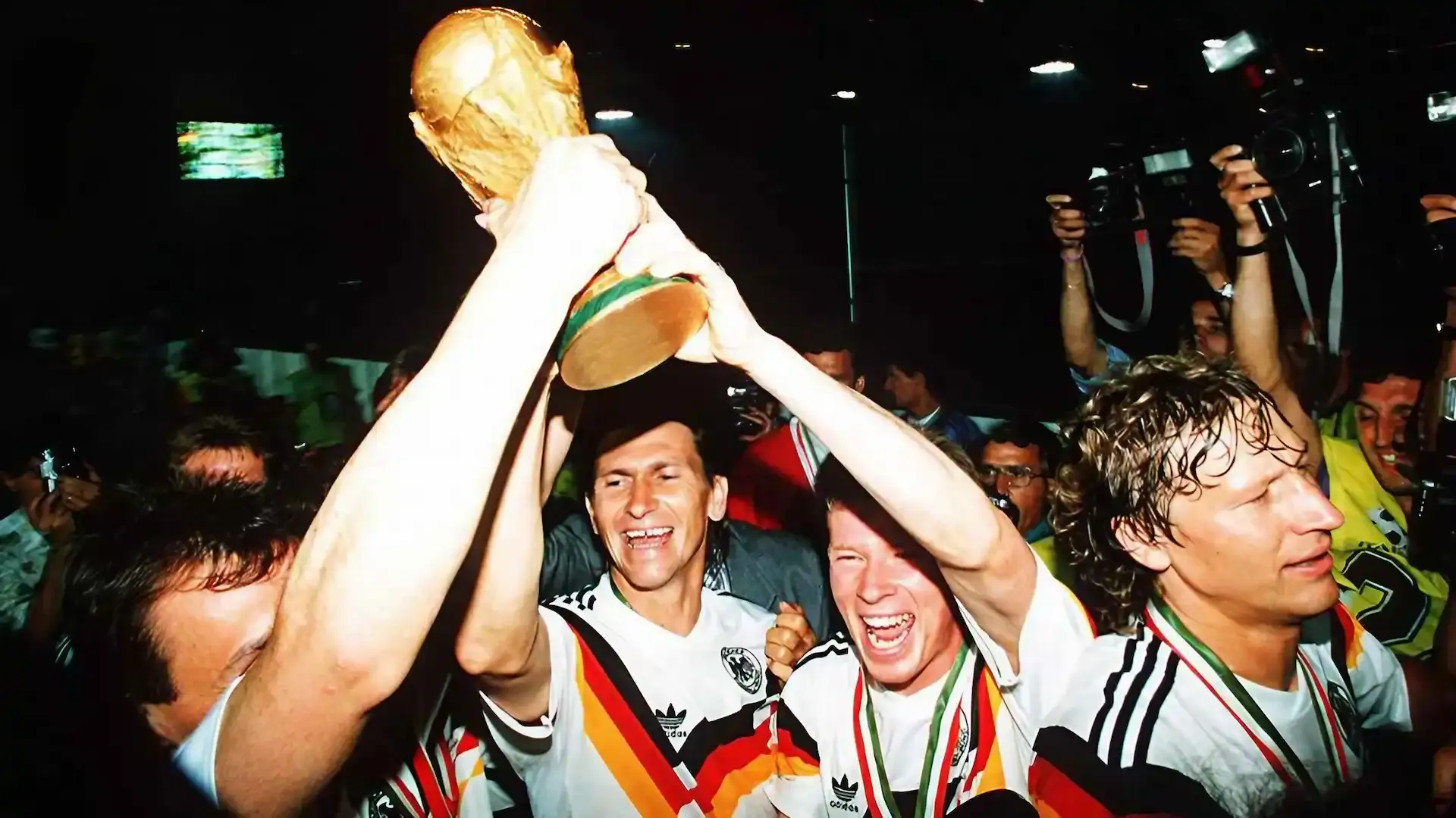 Germany squad celebrating winning the 1990 FIFA World Cup