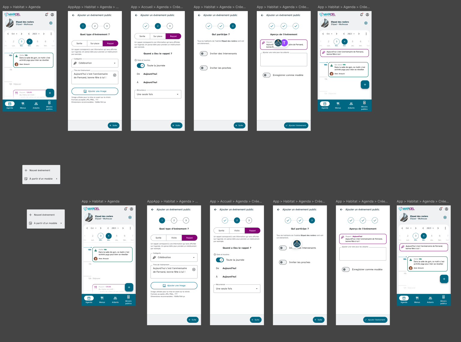 Enchainement d'écrans