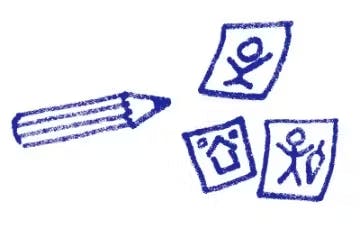 Illustration d'un crayon et de 3 post it avec des dessins