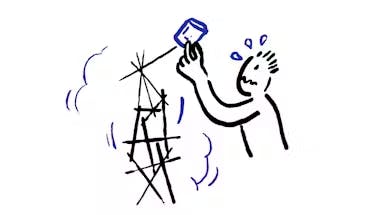 Illustration d'un personnage faisant le marshmallow challenge. Sa structure est sur le point de s'effondrer