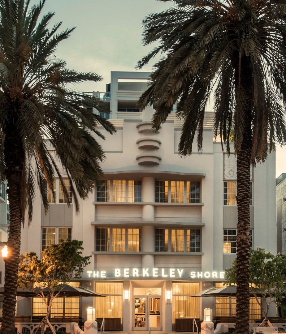Iberostar Berkeley hotel exterior by twilight