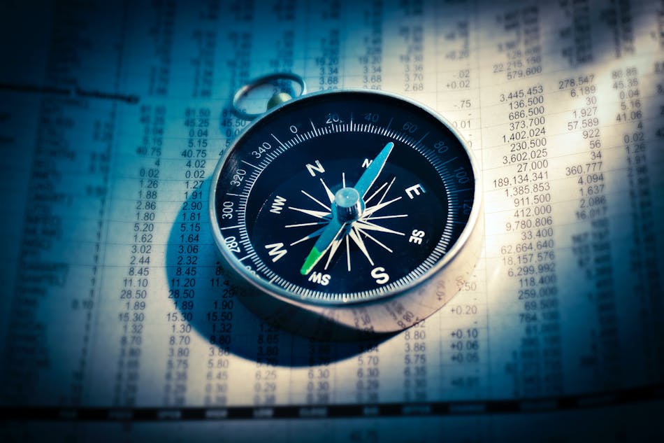 Compass on map