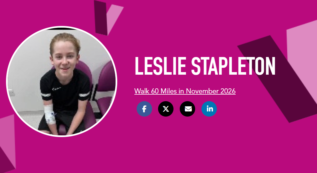 A Screengrab of the top of Leslie's fundraising page linked to below.