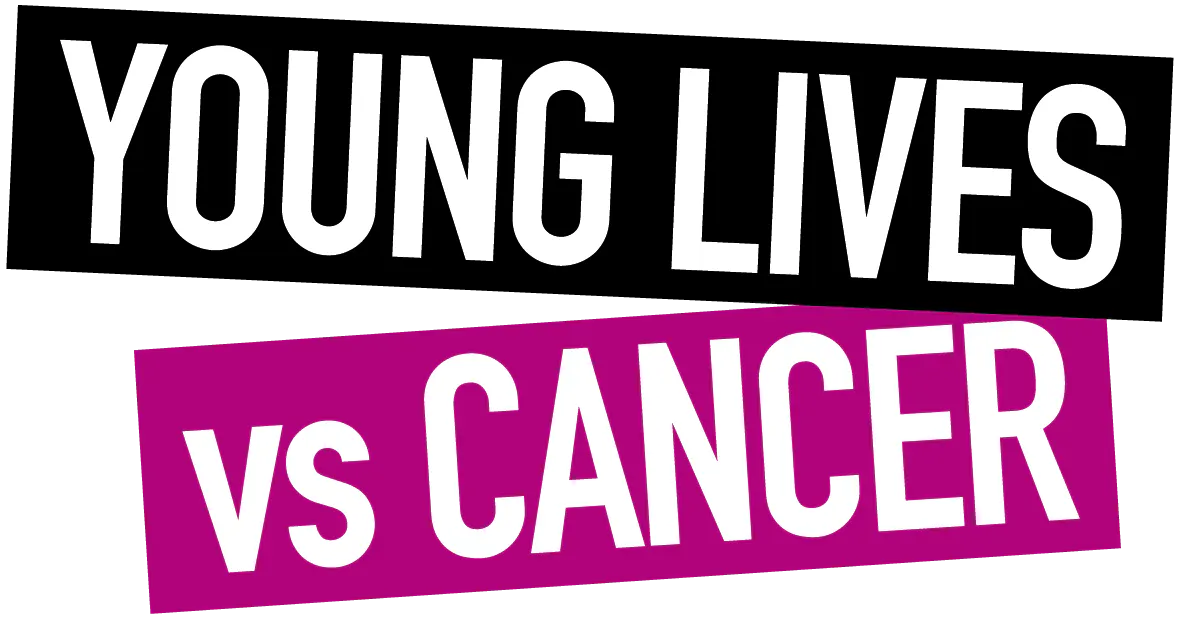 Young Lives vs Cancer Plum and Black logo with white writing