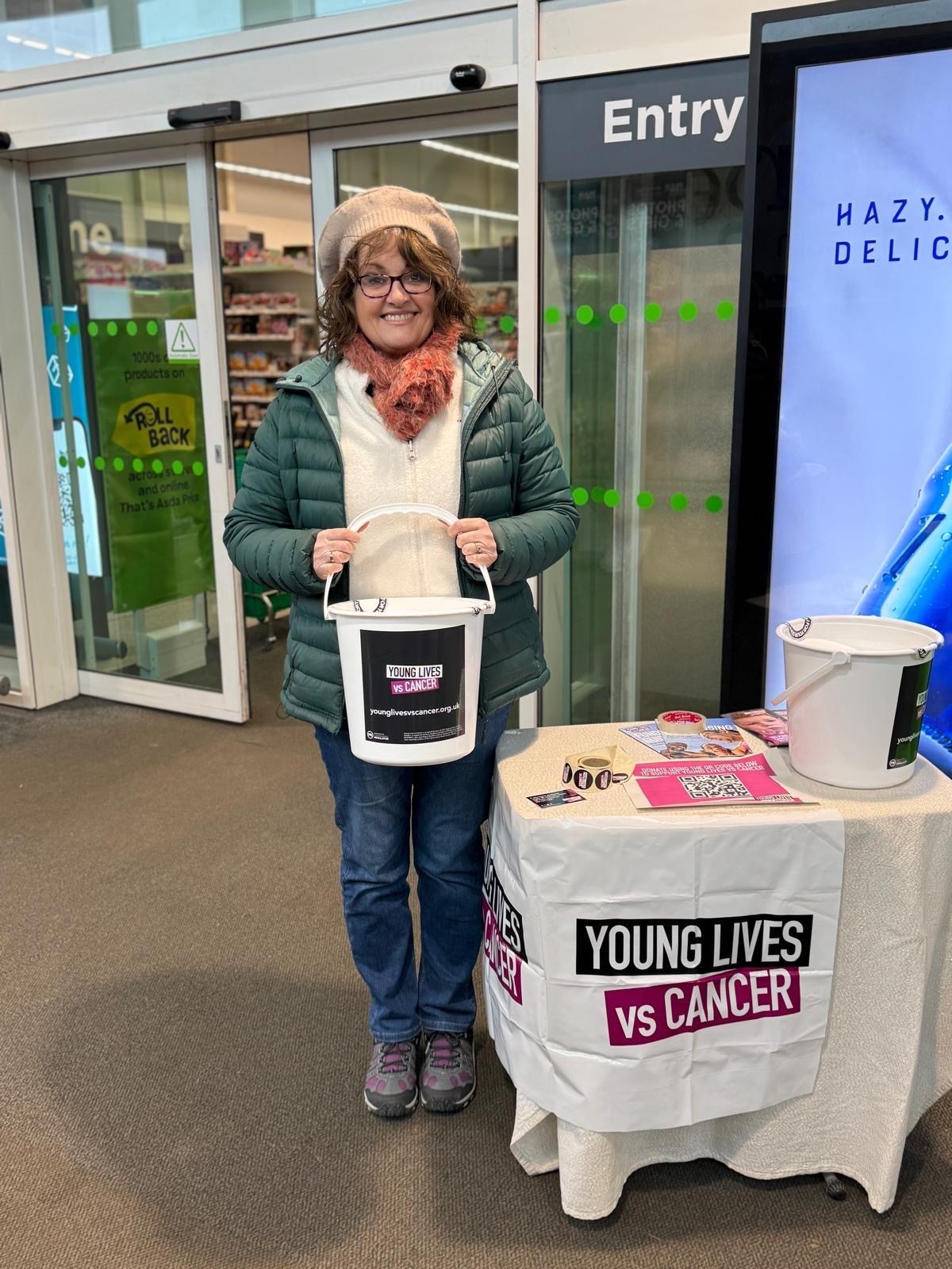 Wendy at her bucket collection