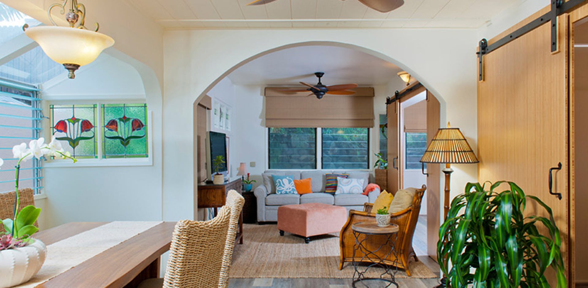 view of living room from dining