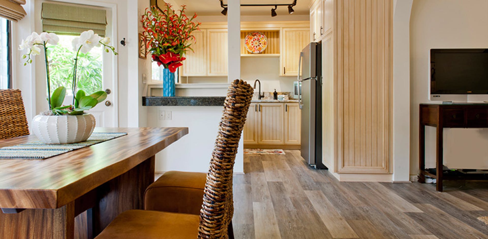 view of kitchen from dining area