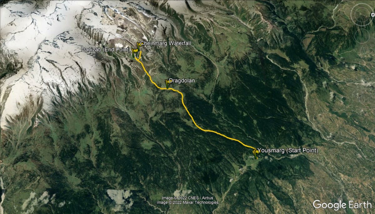 Danizab Trek - Route Map - Screenshot on Google Earth Pro