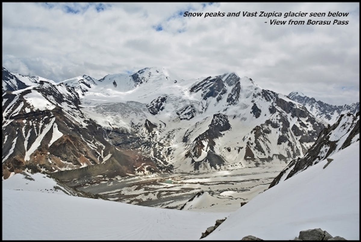 Snow peaks and Vast Zupica Glacier Seen Below