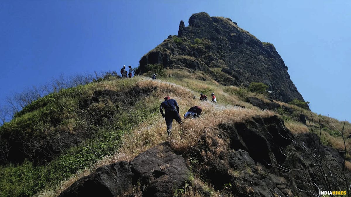 Steep descent, AMK trek, Alang Madan Kulang, sahyadri treks, treks in Maharashtra, treks near Mumbai, treks near Pune, western ghats
