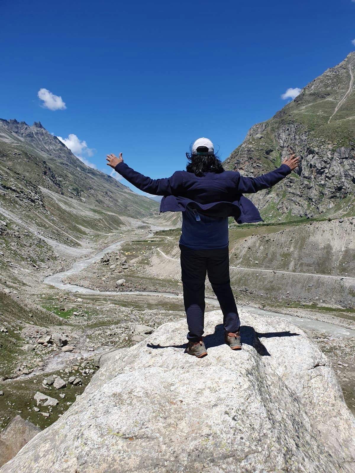 Vignesh enjoying the views of Hampta Pass trek