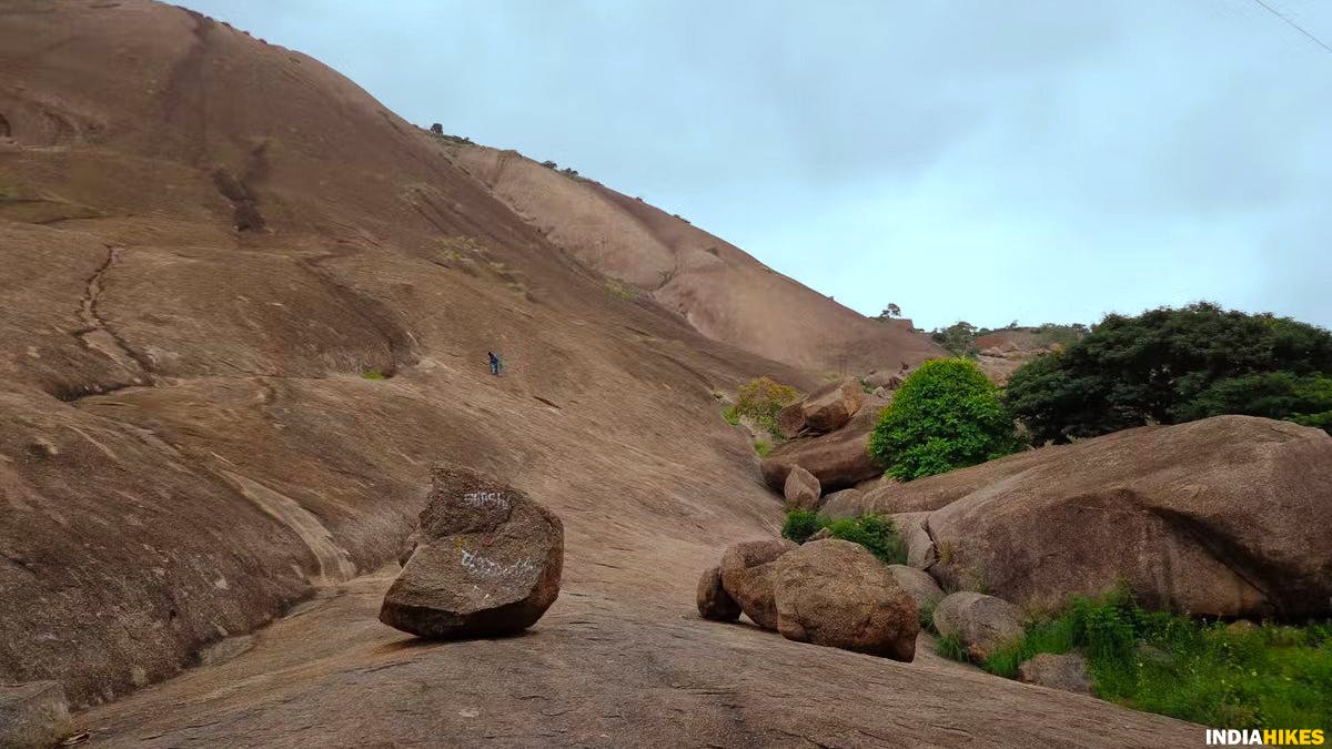 Savandurga Hills, rock structure Treks around Bangalore, Indiahikes, treks in karnataka.