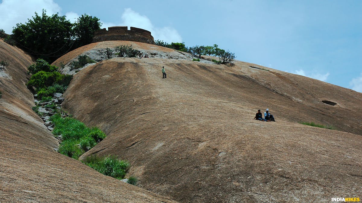 Savandurga Hills, Rock wall, Treks around Bangalore, Indiahikes, treks in karnataka.