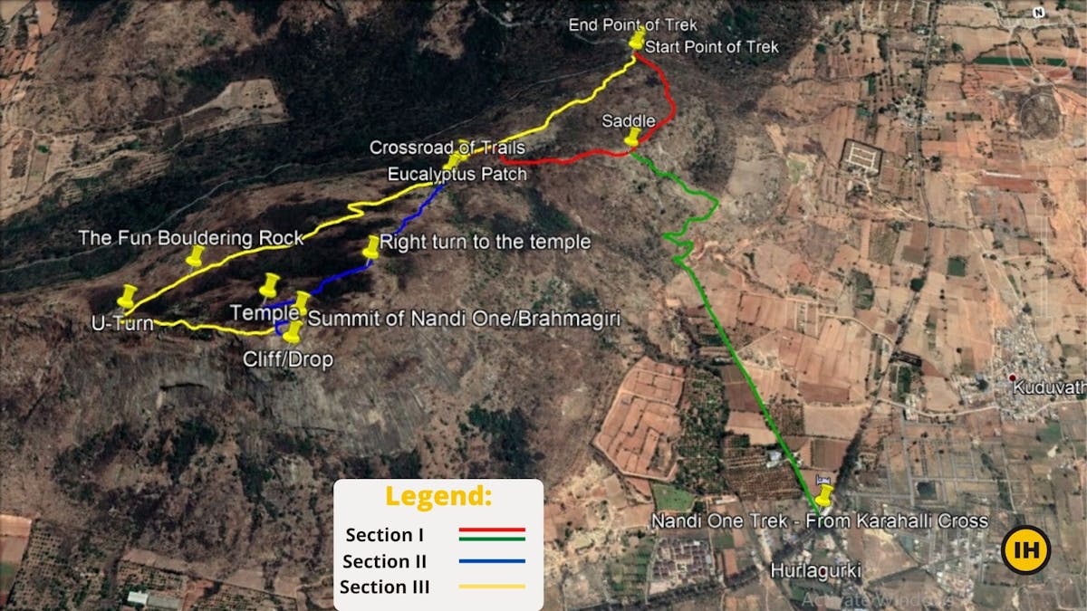 Nandi One Trek, Brahmagiri - Trail Map of Nandi One Trek - Indiahikes - Suhas Saya