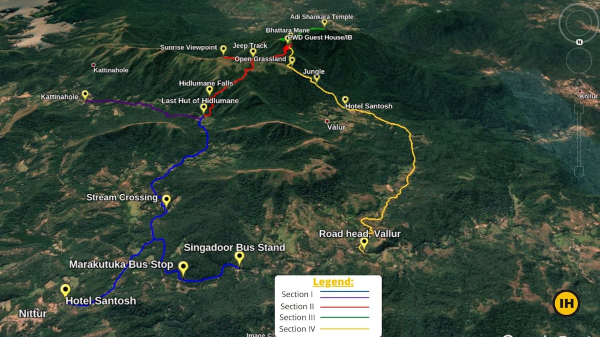 Route Map-Kodachadri Trek-Indiahikes