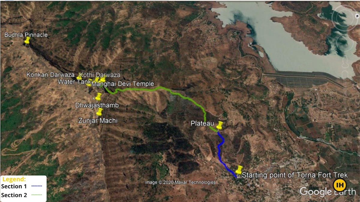 Route Map, Torna Fort trek, treks in Mahrashtra, Sahyadri treks, treks near Pune, Indiahikes