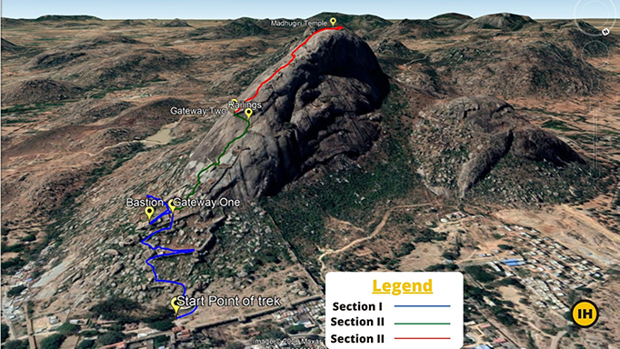 Route Map, Madhugiri trek, day hikes near Bangalore, treks around Bangalore, Indiahikes