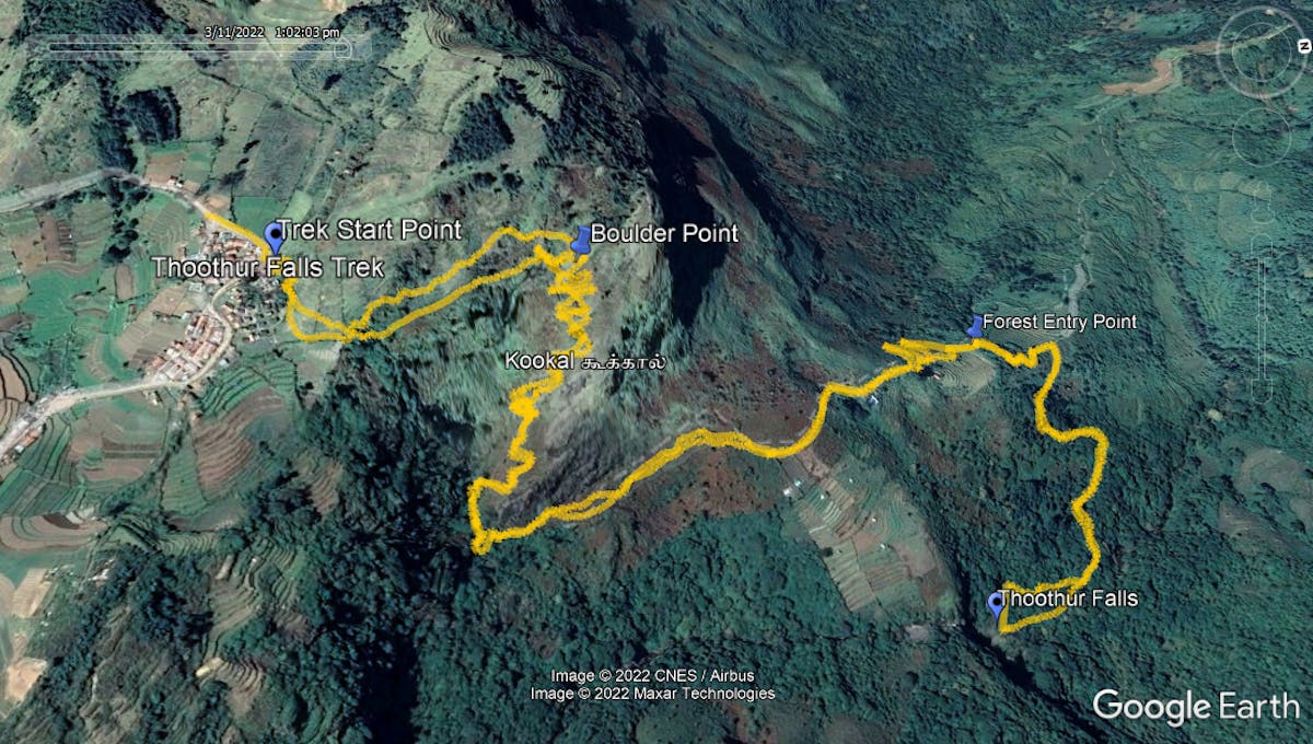Route Map-Thoothur Waterfalls-Indiahikes