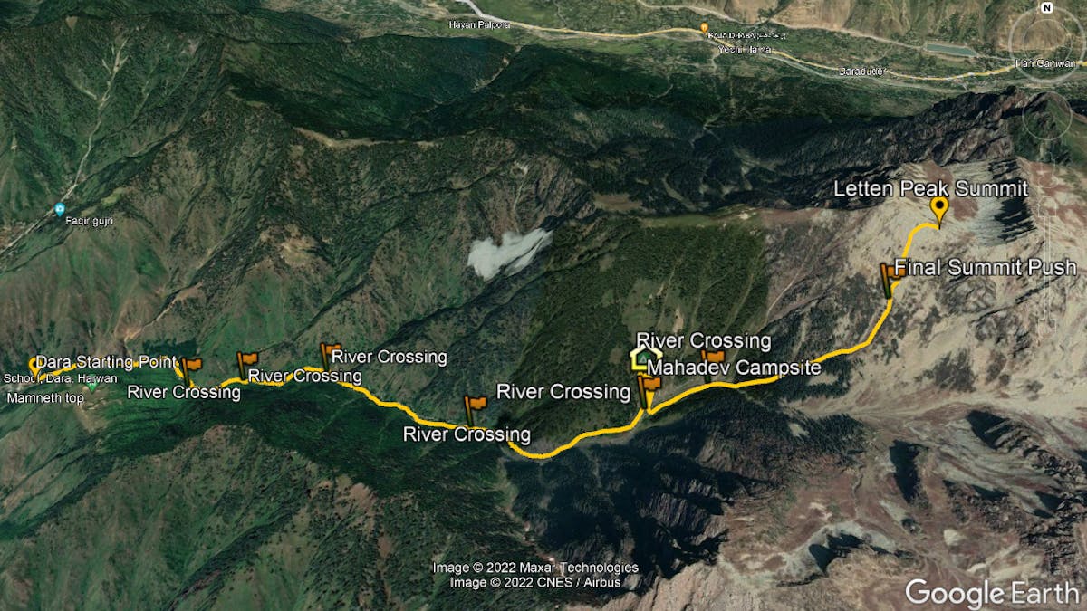 Route Map-Letten Peak Trek-Indiahikes