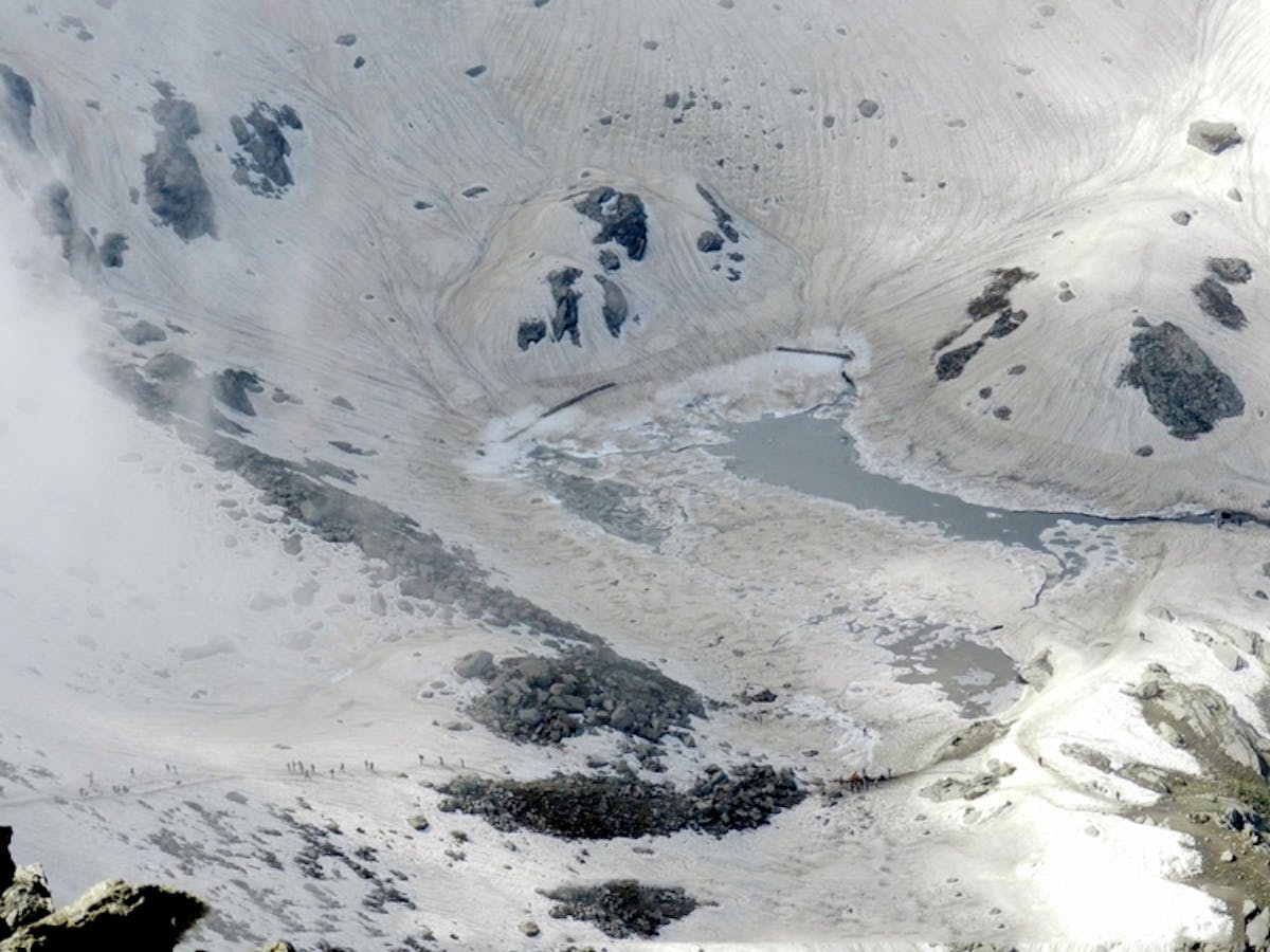 Nain Sarover is seen with trails leading up to Srikhand