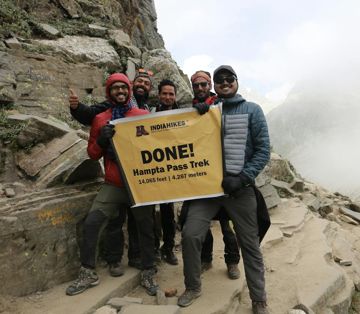 Lakshay and Arpan on the Hampta Pass summit along with the team